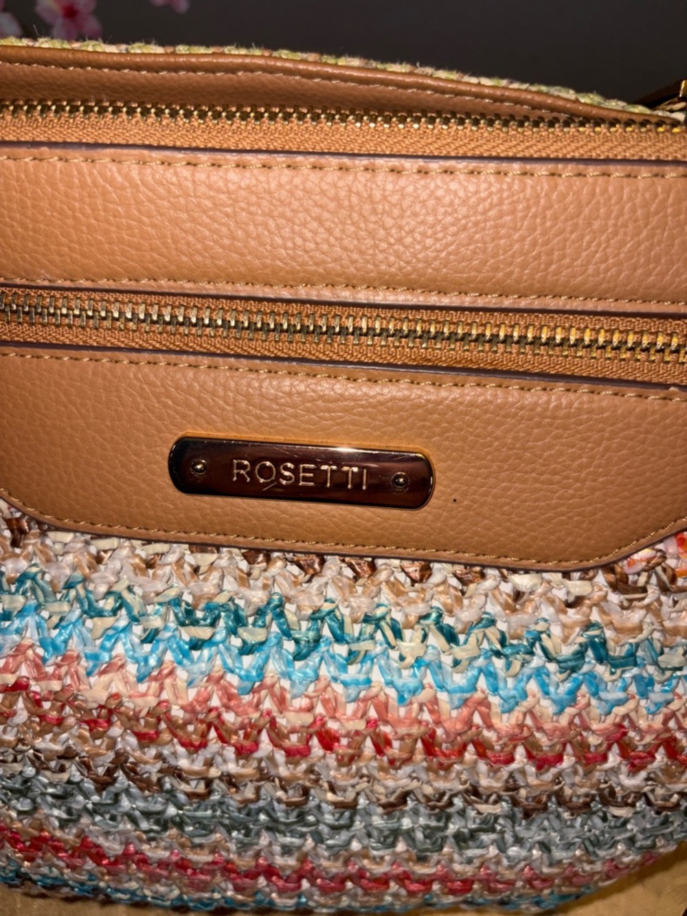 Rosetti Multicolor Crochet Tote with Tan Trim - Picture 3 of 12